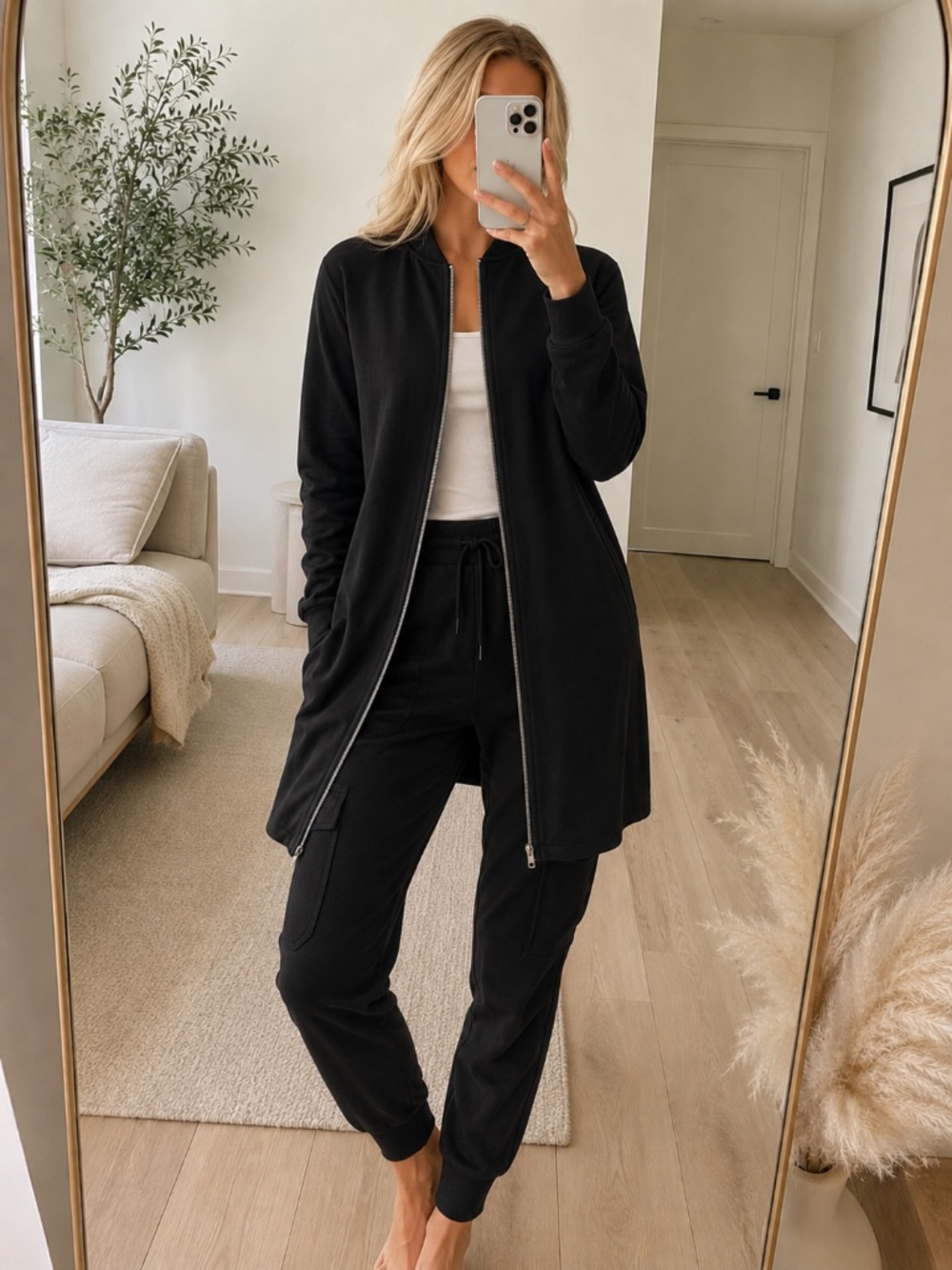 K Too Black Longline Zip Cardigan Size Small